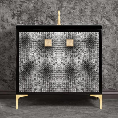 Linkasink - Mother Of Pearl With 3 Inch Eglomise Prism Artisan Glass Hardware 36 Inch Wide Black Vanity