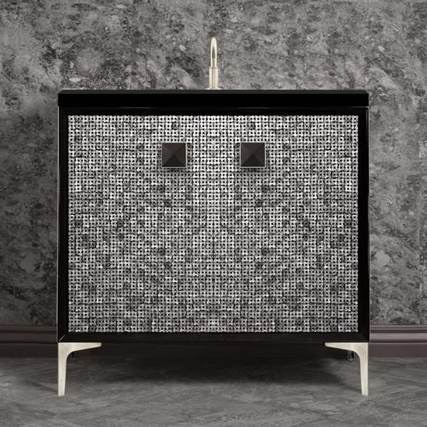 Linkasink - Mother Of Pearl With 3 Inch Black Prism Artisan Glass Hardware 36 Inch Wide Black Vanity