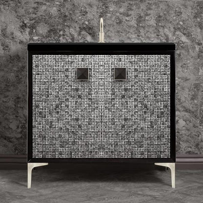 Linkasink - Mother Of Pearl With 3 Inch Black Prism Artisan Glass Hardware 36 Inch Wide Black Vanity