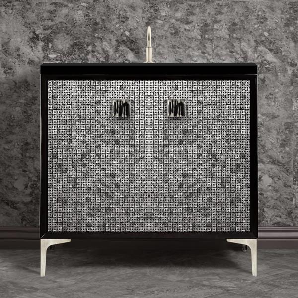 Linkasink - Mother Of Pearl With 3 Inch Black Tigler Artisan Glass Prism Hardware 36 Inch Wide Black Vanity