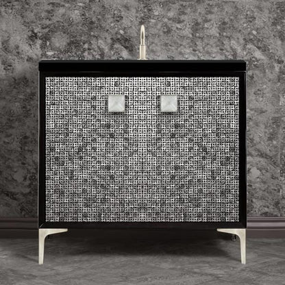Linkasink - Mother Of Pearl With 3 Inch Eglomise Prism Artisan Glass Hardware 36 Inch Wide Black Vanity
