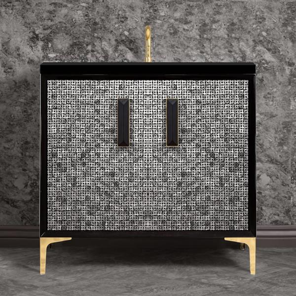 Linkasink - Mother Of Pearl With 8 Inch Black Prism Artisan Glass Hardware 36 Inch Wide Black Vanity
