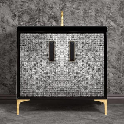 Linkasink - Mother Of Pearl With 8 Inch Black Prism Artisan Glass Hardware 36 Inch Wide Black Vanity