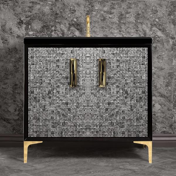 Linkasink - Mother Of Pearl With 8 Inch Black Tigler Artisan Glass Prism Hardware 36 Inch Wide Black Vanity