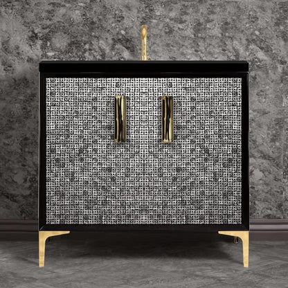 Linkasink - Mother Of Pearl With 8 Inch Black Tigler Artisan Glass Prism Hardware 36 Inch Wide Black Vanity