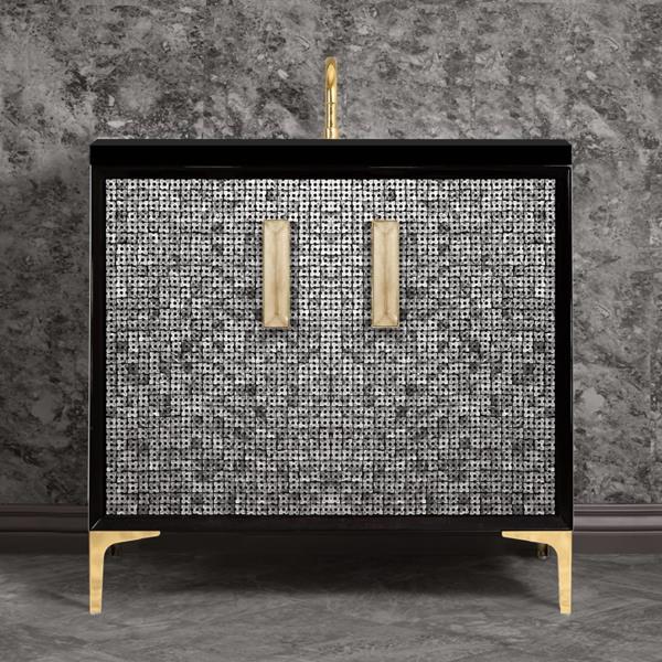 Linkasink - Mother Of Pearl With 8 Inch Eglomise Prism Artisan Glass Hardware  36 Inch Wide Black Vanity