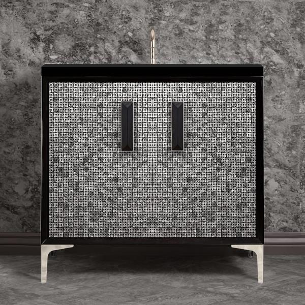 Linkasink - Mother Of Pearl With 8 Inch Black Prism Artisan Glass Hardware 36 Inch Wide Black Vanity