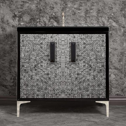 Linkasink - Mother Of Pearl With 8 Inch Black Prism Artisan Glass Hardware 36 Inch Wide Black Vanity