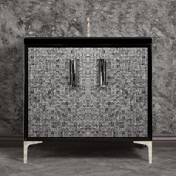 Linkasink - Mother Of Pearl With 8 Inch Black Tigler Artisan Glass Prism Hardware 36 Inch Wide Black Vanity