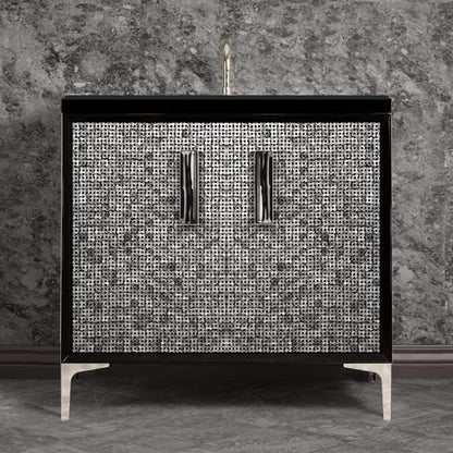 Linkasink - Mother Of Pearl With 8 Inch Black Tigler Artisan Glass Prism Hardware 36 Inch Wide Black Vanity