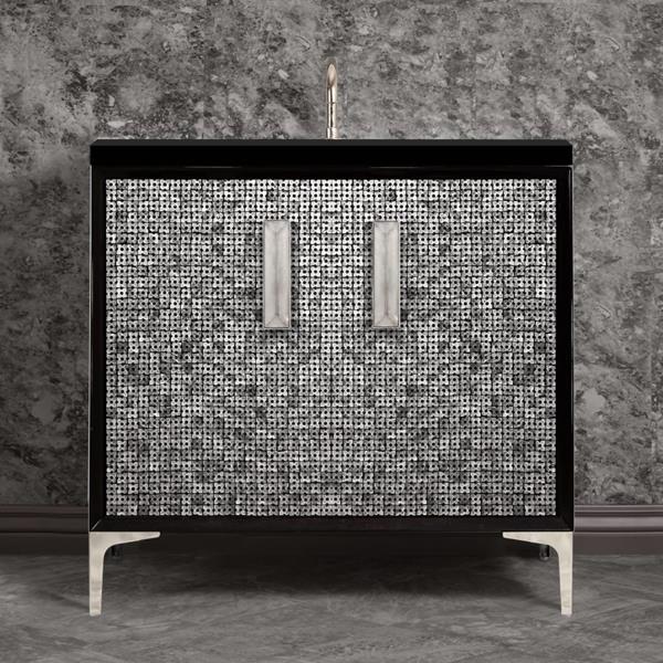 Linkasink - Mother Of Pearl With 8 Inch Eglomise Prism Artisan Glass Hardware  36 Inch Wide Black Vanity