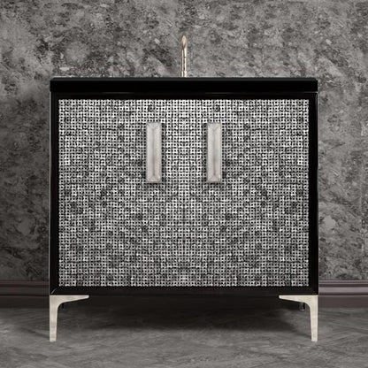 Linkasink - Mother Of Pearl With 8 Inch Eglomise Prism Artisan Glass Hardware  36 Inch Wide Black Vanity