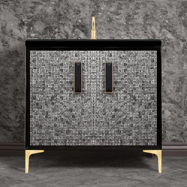 Linkasink - Mother Of Pearl With 8 Inch Black Prism Artisan Glass Hardware 36 Inch Wide Black Vanity
