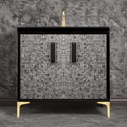 Linkasink - Mother Of Pearl With 8 Inch Black Prism Artisan Glass Hardware 36 Inch Wide Black Vanity
