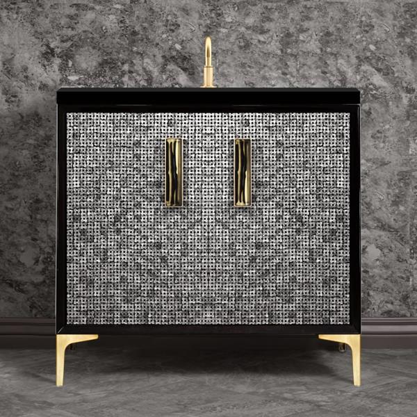 Linkasink - Mother Of Pearl With 8 Inch Black Tigler Artisan Glass Prism Hardware 36 Inch Wide Black Vanity