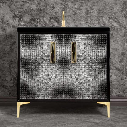 Linkasink - Mother Of Pearl With 8 Inch Black Tigler Artisan Glass Prism Hardware 36 Inch Wide Black Vanity