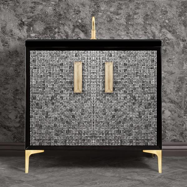 Linkasink - Mother Of Pearl With 8 Inch Eglomise Prism Artisan Glass Hardware  36 Inch Wide Black Vanity