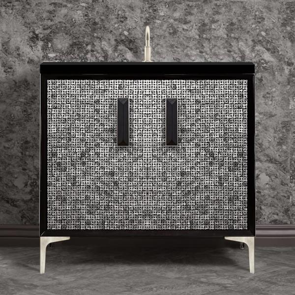 Linkasink - Mother Of Pearl With 8 Inch Black Prism Artisan Glass Hardware 36 Inch Wide Black Vanity