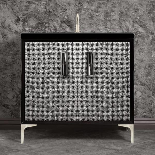 Linkasink - Mother Of Pearl With 8 Inch Black Tigler Artisan Glass Prism Hardware 36 Inch Wide Black Vanity