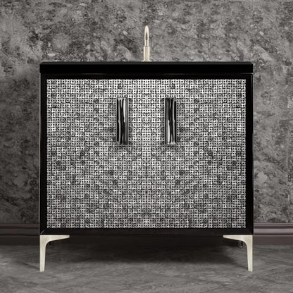 Linkasink - Mother Of Pearl With 8 Inch Black Tigler Artisan Glass Prism Hardware 36 Inch Wide Black Vanity
