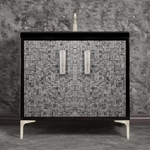 Linkasink - Mother Of Pearl With 8 Inch Eglomise Prism Artisan Glass Hardware  36 Inch Wide Black Vanity