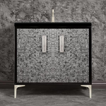 Linkasink - Mother Of Pearl With 8 Inch Eglomise Prism Artisan Glass Hardware  36 Inch Wide Black Vanity