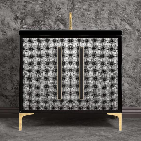 Linkasink - Mother Of Pearl With 18 Inch Black Prism Artisan Glass Hardware 36 Inch Wide Black Vanity