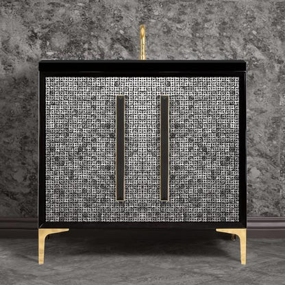 Linkasink - Mother Of Pearl With 18 Inch Black Prism Artisan Glass Hardware 36 Inch Wide Black Vanity