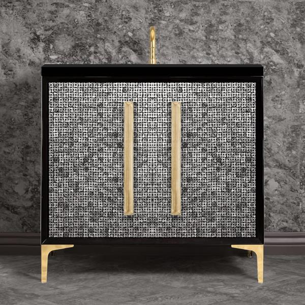Linkasink - Mother Of Pearl With 18 Inch Eglomise Prism Artisan Glass Hardware 36 Inch Wide Black Vanity