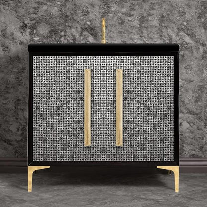 Linkasink - Mother Of Pearl With 18 Inch Eglomise Prism Artisan Glass Hardware 36 Inch Wide Black Vanity
