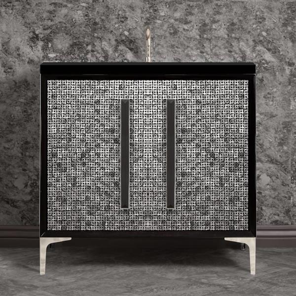 Linkasink - Mother Of Pearl With 18 Inch Black Prism Artisan Glass Hardware 36 Inch Wide Black Vanity