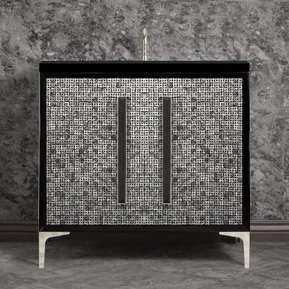Linkasink - Mother Of Pearl With 18 Inch Black Prism Artisan Glass Hardware 36 Inch Wide Black Vanity