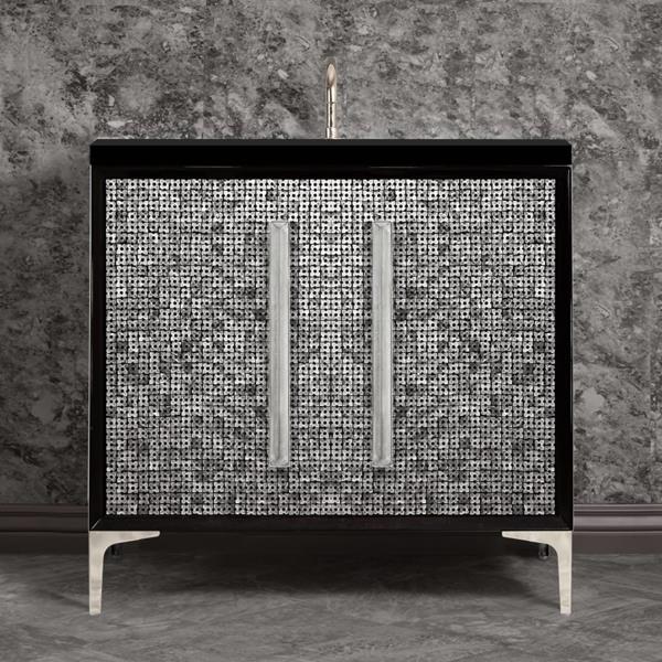 Linkasink - Mother Of Pearl With 18 Inch Eglomise Prism Artisan Glass Hardware 36 Inch Wide Black Vanity