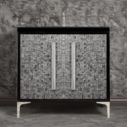Linkasink - Mother Of Pearl With 18 Inch Eglomise Prism Artisan Glass Hardware 36 Inch Wide Black Vanity