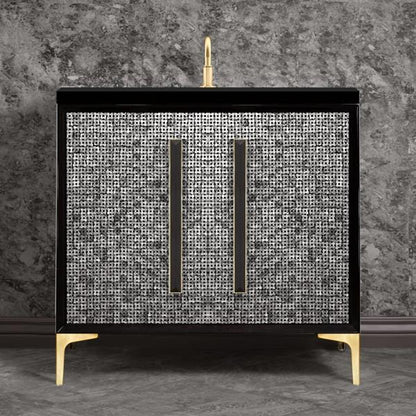 Linkasink - Mother Of Pearl With 18 Inch Black Prism Artisan Glass Hardware 36 Inch Wide Black Vanity
