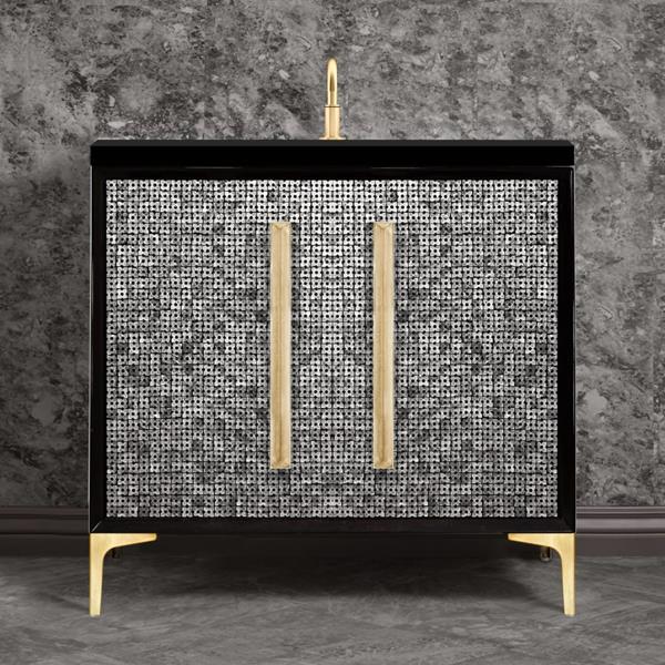 Linkasink - Mother Of Pearl With 18 Inch Eglomise Prism Artisan Glass Hardware 36 Inch Wide Black Vanity