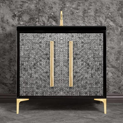 Linkasink - Mother Of Pearl With 18 Inch Eglomise Prism Artisan Glass Hardware 36 Inch Wide Black Vanity
