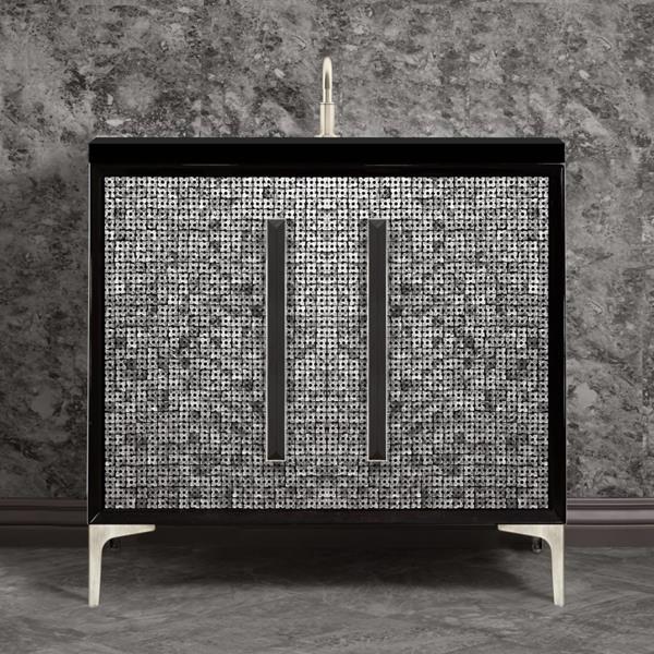 Linkasink - Mother Of Pearl With 18 Inch Black Prism Artisan Glass Hardware 36 Inch Wide Black Vanity