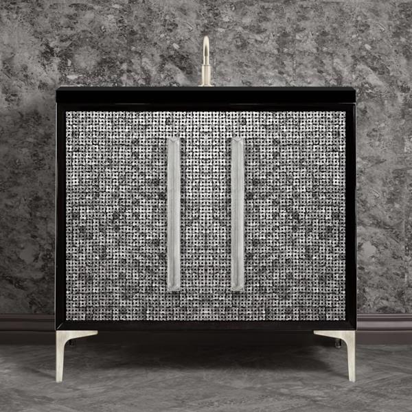 Linkasink - Mother Of Pearl With 18 Inch Eglomise Prism Artisan Glass Hardware 36 Inch Wide Black Vanity
