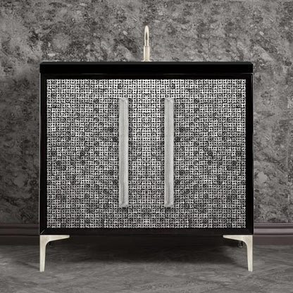 Linkasink - Mother Of Pearl With 18 Inch Eglomise Prism Artisan Glass Hardware 36 Inch Wide Black Vanity