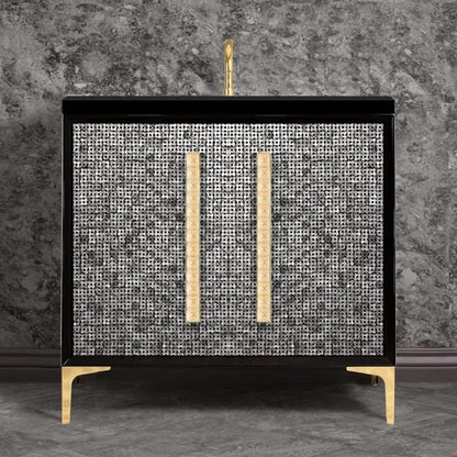 Linkasink - Mother Of Pearl With 18 Inch Eglomise Pyramid Artisan Glass Hardware 36 Inch Wide Black Vanity