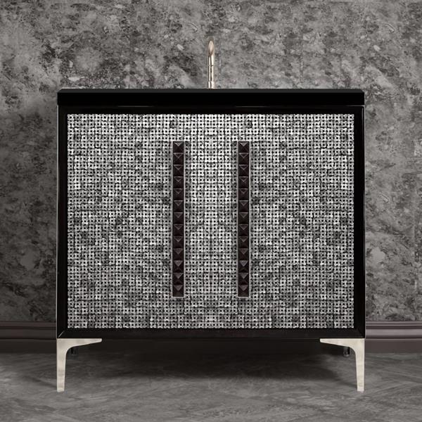Linkasink - Mother Of Pearl With 18 Inch Black Pyramid Artisan Glass Hardware 36 Inch Wide Black Vanity