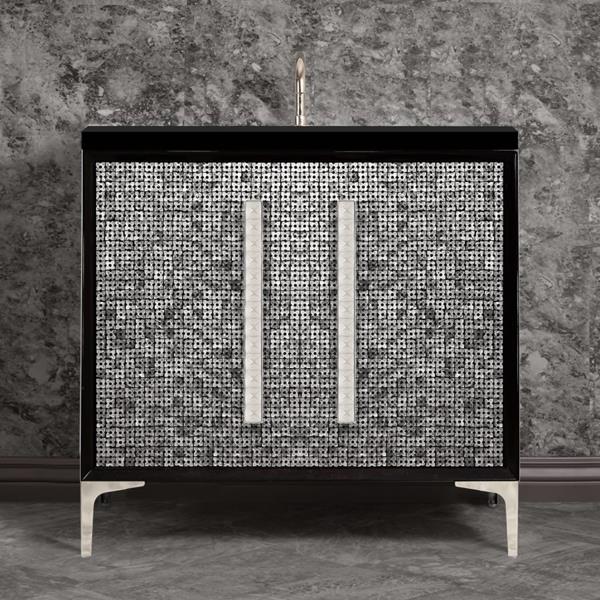 Linkasink - Mother Of Pearl With 18 Inch Eglomise Pyramid Artisan Glass Hardware 36 Inch Wide Black Vanity