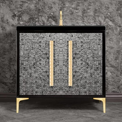 Linkasink - Mother Of Pearl With 18 Inch Eglomise Pyramid Artisan Glass Hardware 36 Inch Wide Black Vanity
