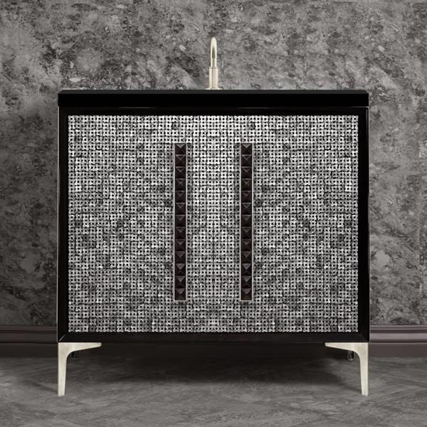 Linkasink - Mother Of Pearl With 18 Inch Black Pyramid Artisan Glass Hardware 36 Inch Wide Black Vanity