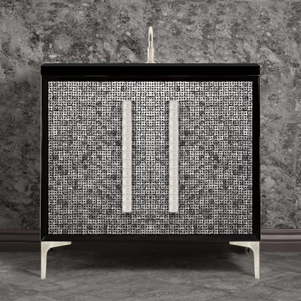 Linkasink - Mother Of Pearl With 18 Inch Eglomise Pyramid Artisan Glass Hardware 36 Inch Wide Black Vanity