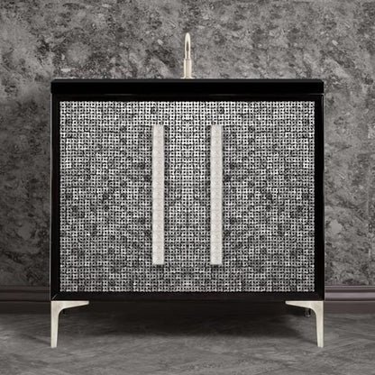 Linkasink - Mother Of Pearl With 18 Inch Eglomise Pyramid Artisan Glass Hardware 36 Inch Wide Black Vanity
