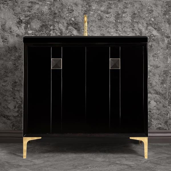 Linkasink - Tuxedo With 3 Inch Black Prism Artisan Glass Hardware 36 Inch Wide Black Vanity