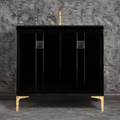 Linkasink - Tuxedo With 3 Inch Black Prism Artisan Glass Hardware 36 Inch Wide Black Vanity