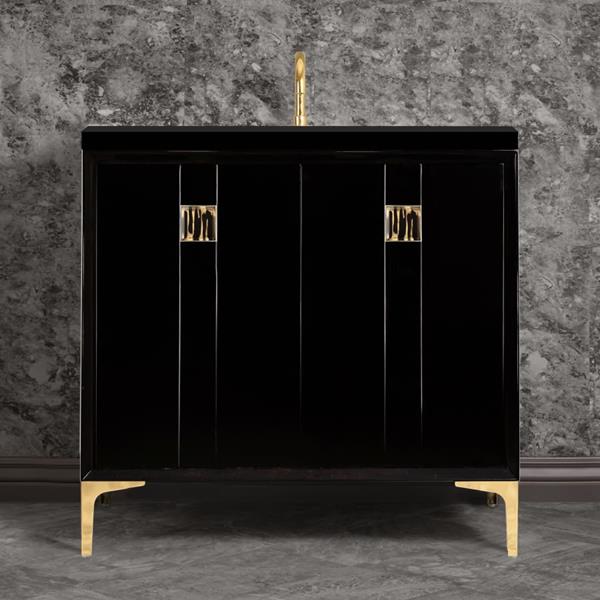 Linkasink - Tuxedo With 3 Inch Black Tiger Prism Artisan Glass Hardware 36 Inch Wide Black Vanity